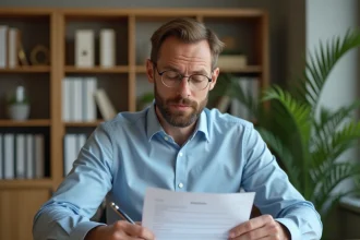 Propriétaire vérifiant le contrat de location meublée avant la restitution de la caution