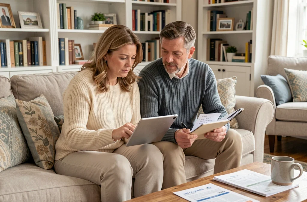 Parents consultant ensemble une plateforme d'aide au logement pour leur enfant